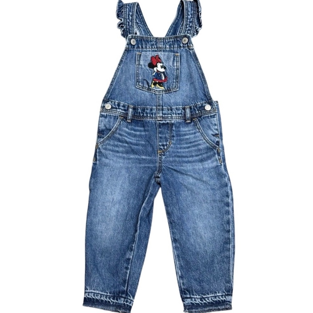 Baby Gap Disney Embroidered Minnie Mouse 5 Pocket Ruffle Strap Overalls sz 3